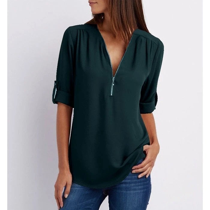 Μπλούζα plus size με μανίκια 3/4 και φερμουάρ-SI 