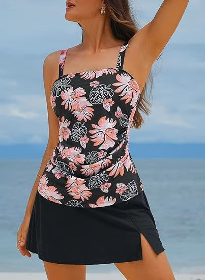 🔥👙Γυναικεία tankini δύο τεμαχίων maudymosi kostiumėliai su pilvuką lienninančiu efectu-LT