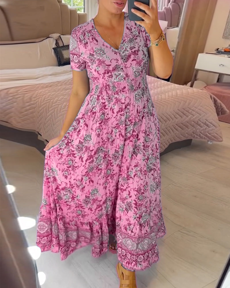 💝 Suknelė su gėlių raštu ir V kaklu 