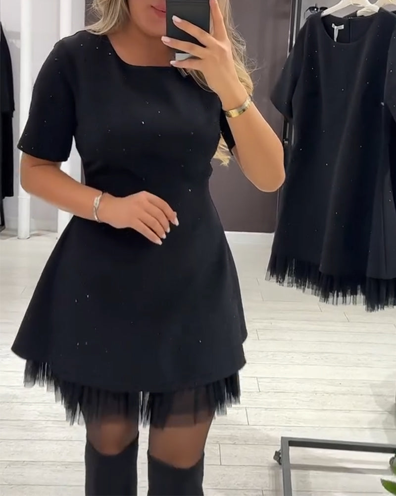 Elegantna, bleščeča obleka iz mrežastega patchworka-SI