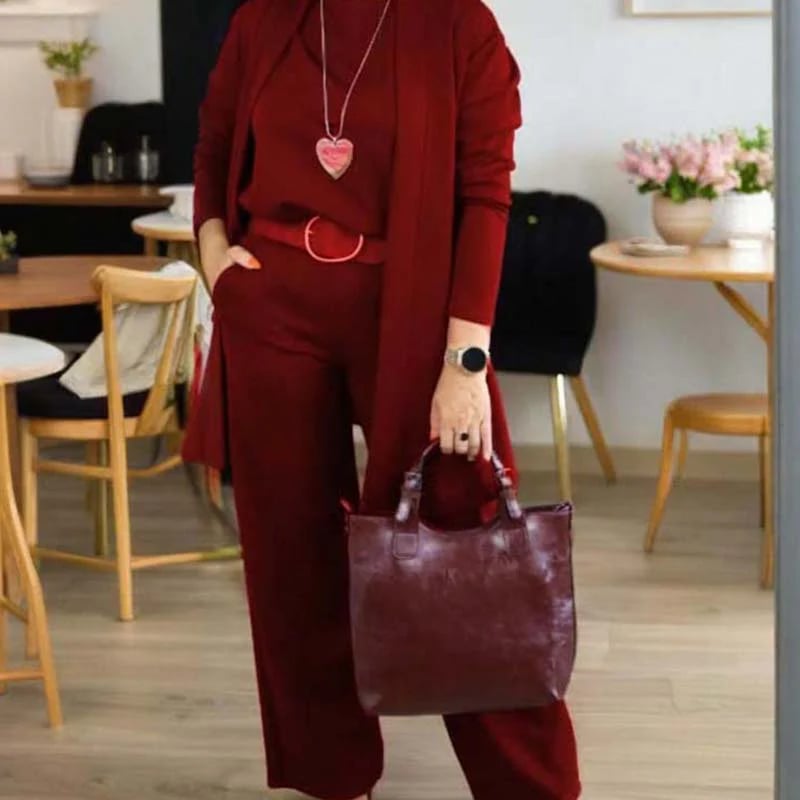 ⏳Posebna časovno omejena ponudba⏰Elegantni 3-delni komplet, ki vključuje dolg kardigan, majico in hlače💞-SI