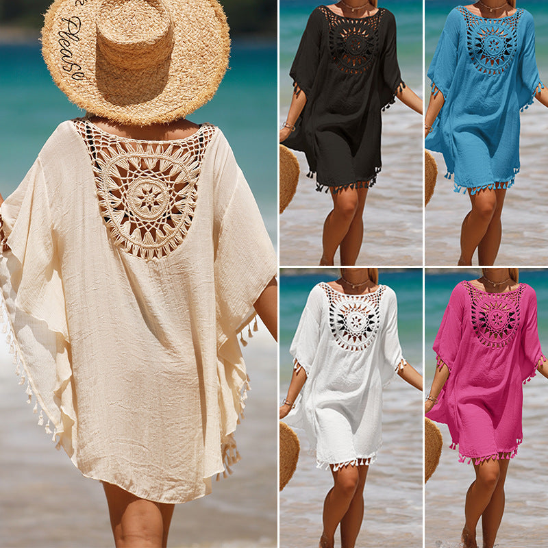 [Κατάλληλο για S-5XL] 🏖️Γυναικείο φαρδύ μονόχρωμο τοπ με κοίλο σχέδιο-GR