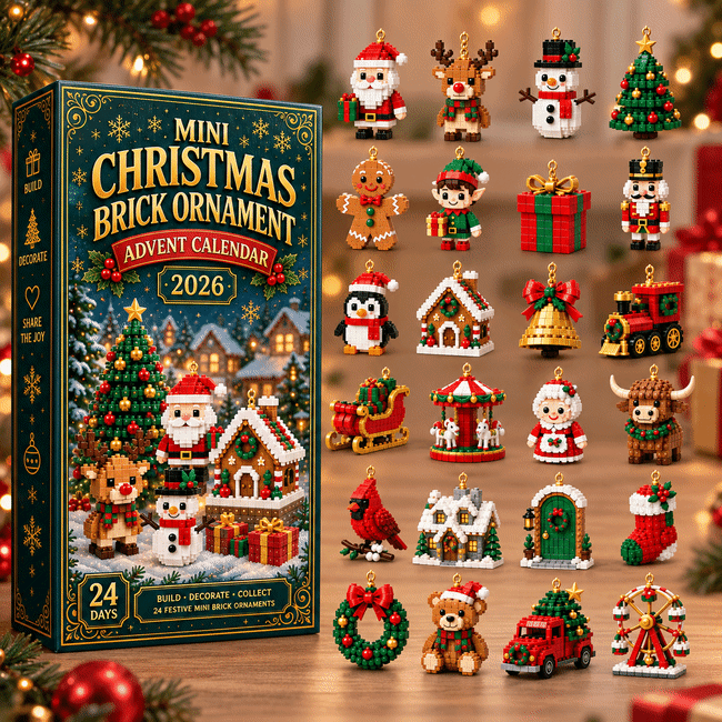 🎄 24-dnevni mini adventni koledar z božičnimi okraski | 24 edinstvenih, prazničnih, sestavljivih dizajnov z zankami za obešanje - idealnih za okraševanje božičnih drevesc, vencev in prazničnih okraskov 🧱-SI