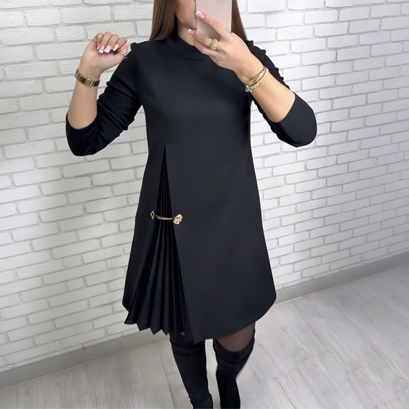 Elegantiška ilgarankovė suknelė su klostuotomis detalėmis-LT