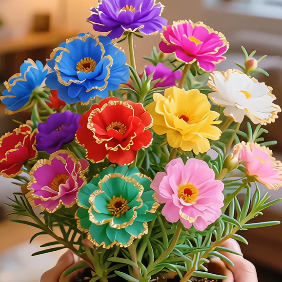 Zlata čipkasta portulaka🌸✨ Čudoviti dvojni cvetovi za lahkotno poletno barvanje-SI