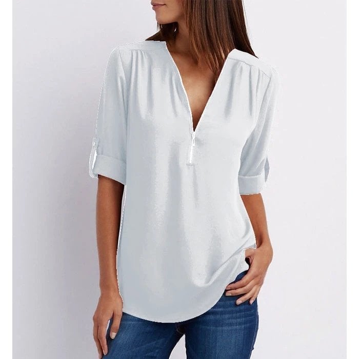 Μπλούζα plus size με μανίκια 3/4 και φερμουάρ-SI 