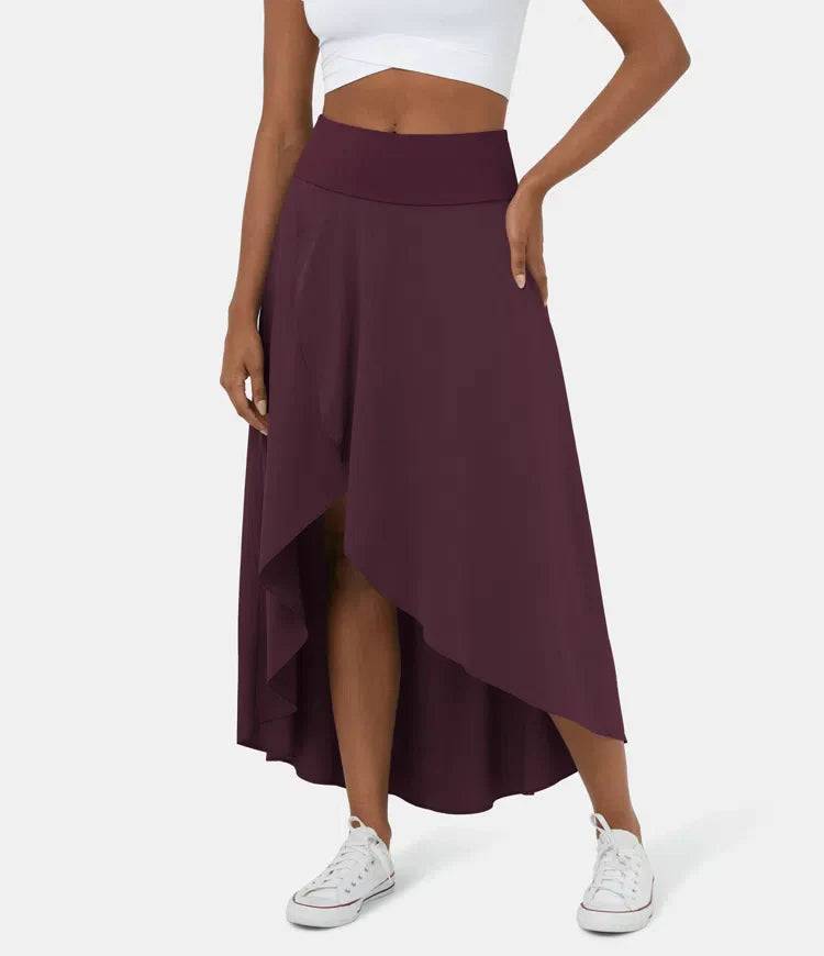 Φούστα 2 σε 1, Γρήγορο Στέγνωμα, Casual, Μίντι με Ψηλή Μέση και Χαμηλό Βολάν-GR