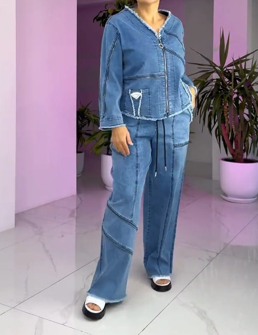 Κοστούμι vaquero vintage para mujer con cremallera-ES 