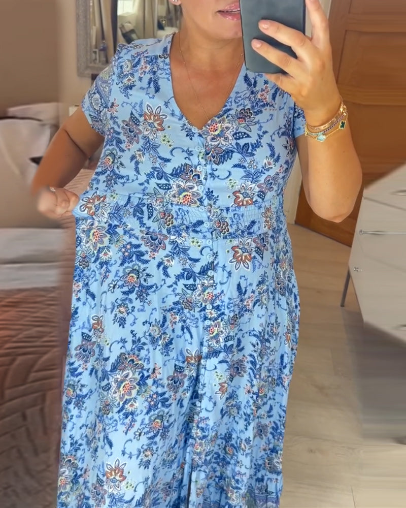 💝 Suknelė su gėlių raštu ir V kaklu 