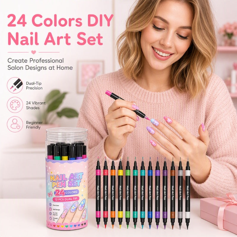💅 ČASOVNO OMEJEN 50 % POPUST! 💥 Komplet 24 barvitih dvostranskih flomastrov za poslikavo nohtov – kreativni, salonske kakovosti, enostavni za izdelavo ✨-SI