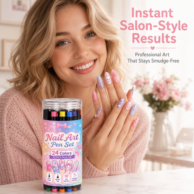 💅 ČASOVNO OMEJEN 50 % POPUST! 💥 Komplet 24 barvitih dvostranskih flomastrov za poslikavo nohtov – kreativni, salonske kakovosti, enostavni za izdelavo ✨-SI