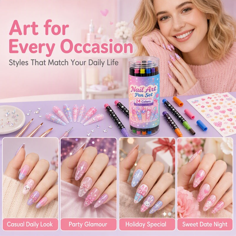 💅 ČASOVNO OMEJEN 50 % POPUST! 💥 Komplet 24 barvitih dvostranskih flomastrov za poslikavo nohtov – kreativni, salonske kakovosti, enostavni za izdelavo ✨-SI