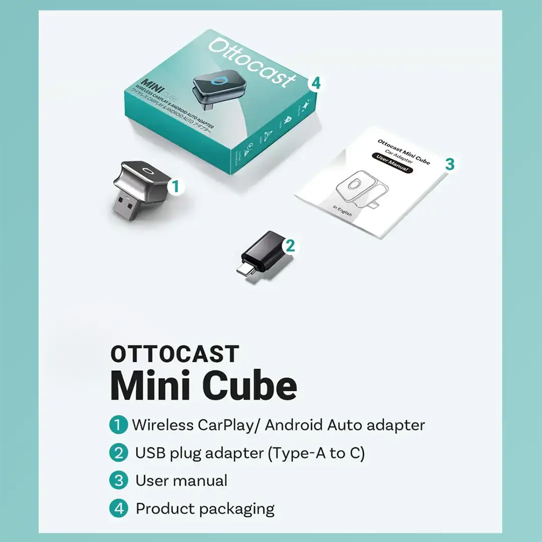 Ασύρματος προσαρμογέας Ottocast Mini 3.0 Ultra Cube CarPlay για Android Auto-SI