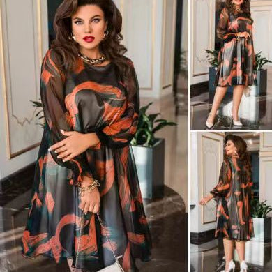 👗 Plaukianti frocket arvalia iškirpte ir ilgomis rankovėmis su raštu-LT