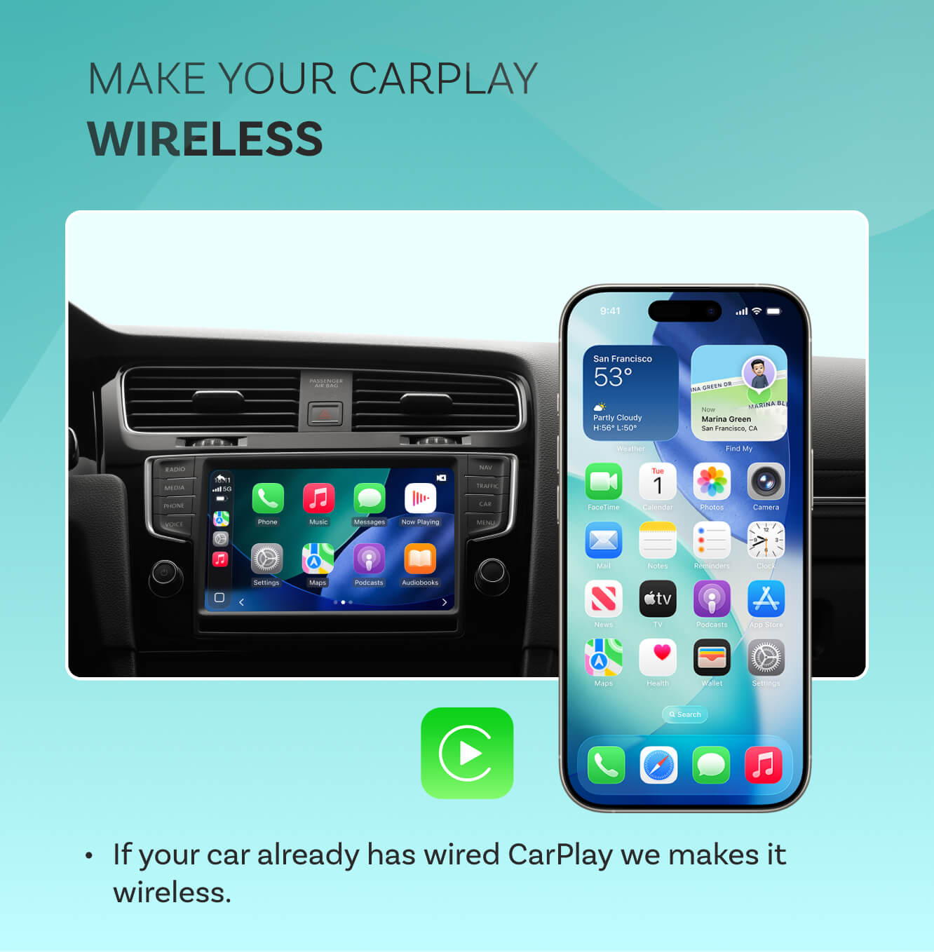 OttoSafe Cam 3-v-1 dvojna kamera za armaturno ploščo in brezžični adapter CarPlay-SI