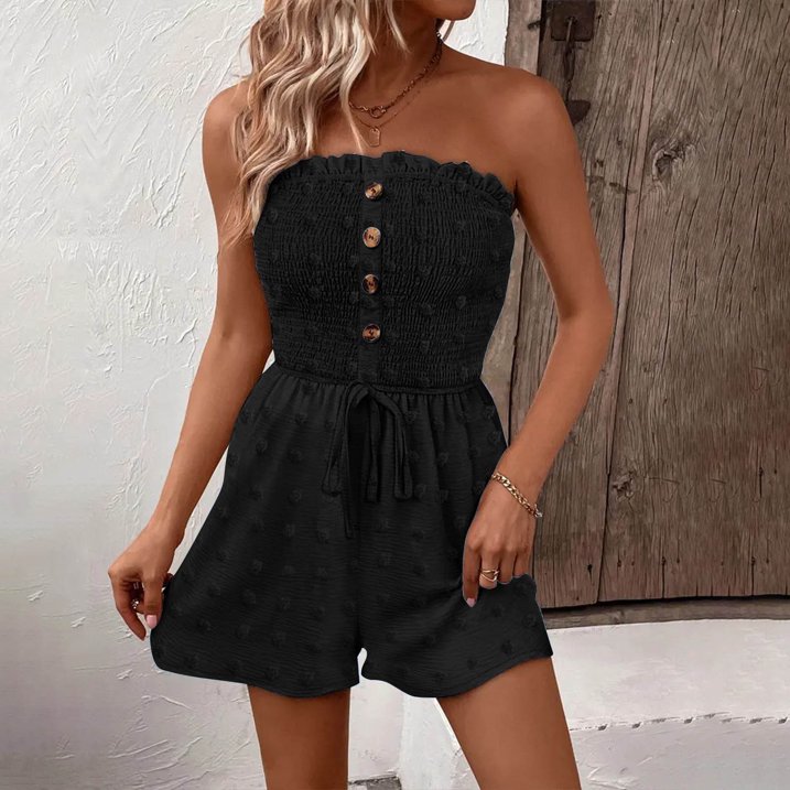 🔥👗Ženski cevasti kombinezon s širokimi hlačnicami, volančki spredaj in vezalkami-SI