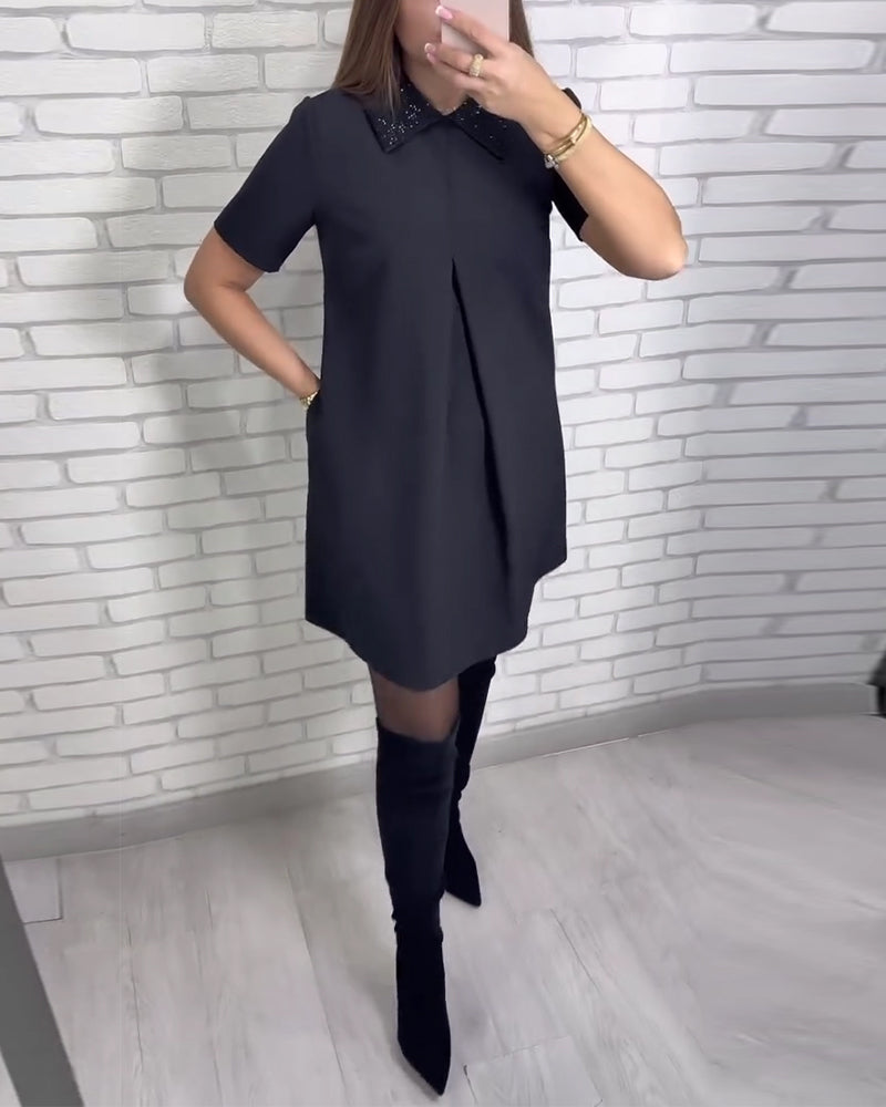 Elegantiška moteriška suknelė su stačia apykakle-LT