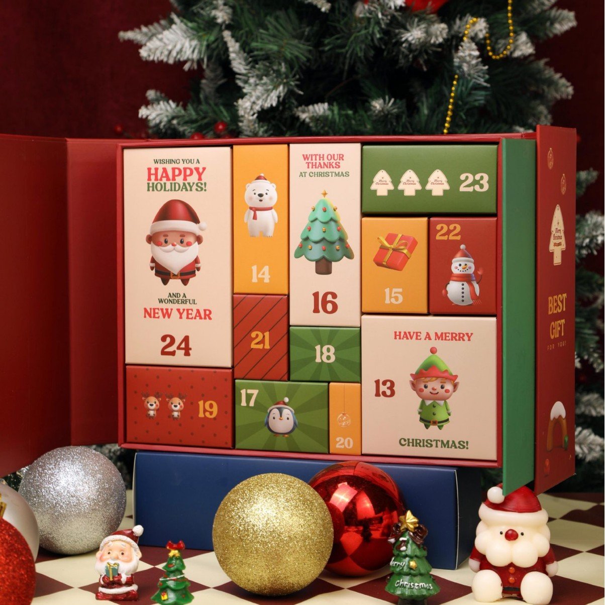 Ροζ μαρμάρινο ημερολόγιο advent 2025, κουτί αντίστροφης μέτρησης 24 ημέρες πριν από τα Χριστούγεννα-SI