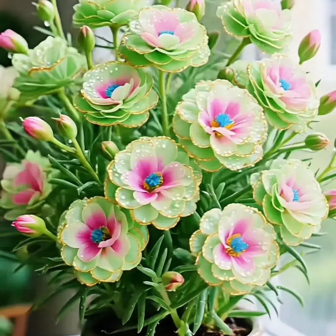 Zlata čipkasta portulaka🌸✨ Čudoviti dvojni cvetovi za lahkotno poletno barvanje-SI