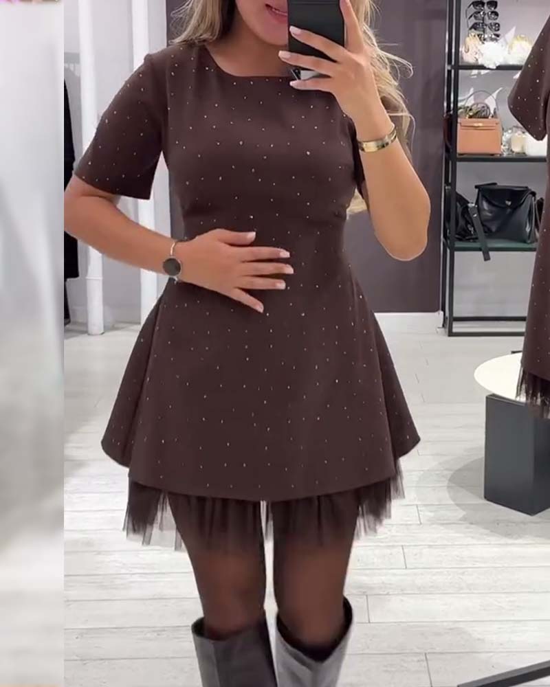 Elegantna, bleščeča obleka iz mrežastega patchworka-SI