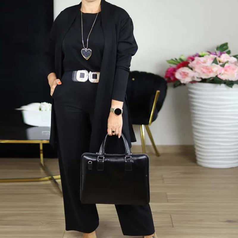 ⏳Posebna časovno omejena ponudba⏰Elegantni 3-delni komplet, ki vključuje dolg kardigan, majico in hlače💞-SI