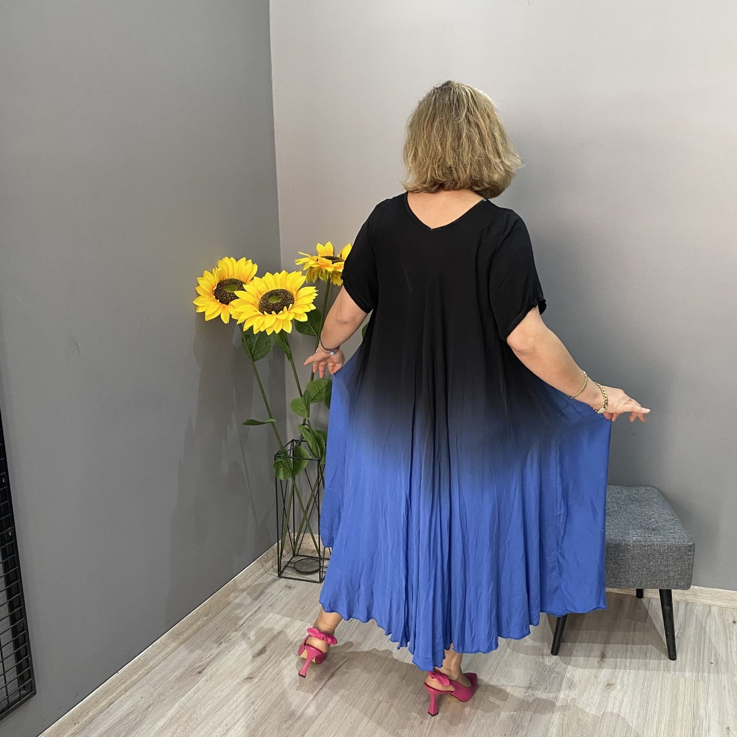 Italijanska priložnostna obleka z dolgimi rokavi z gradientom Tie Dye-SI