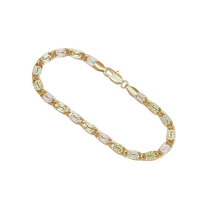 💎 ZDAJ 50 % POPUSTA! 👑 Unisex zapestnica s tribarvnimi členi - zlata/roza/srebrna, fasetiran brus in zaponka v obliki hobotnice - klasični členi, moderen sijaj 💛-SI
