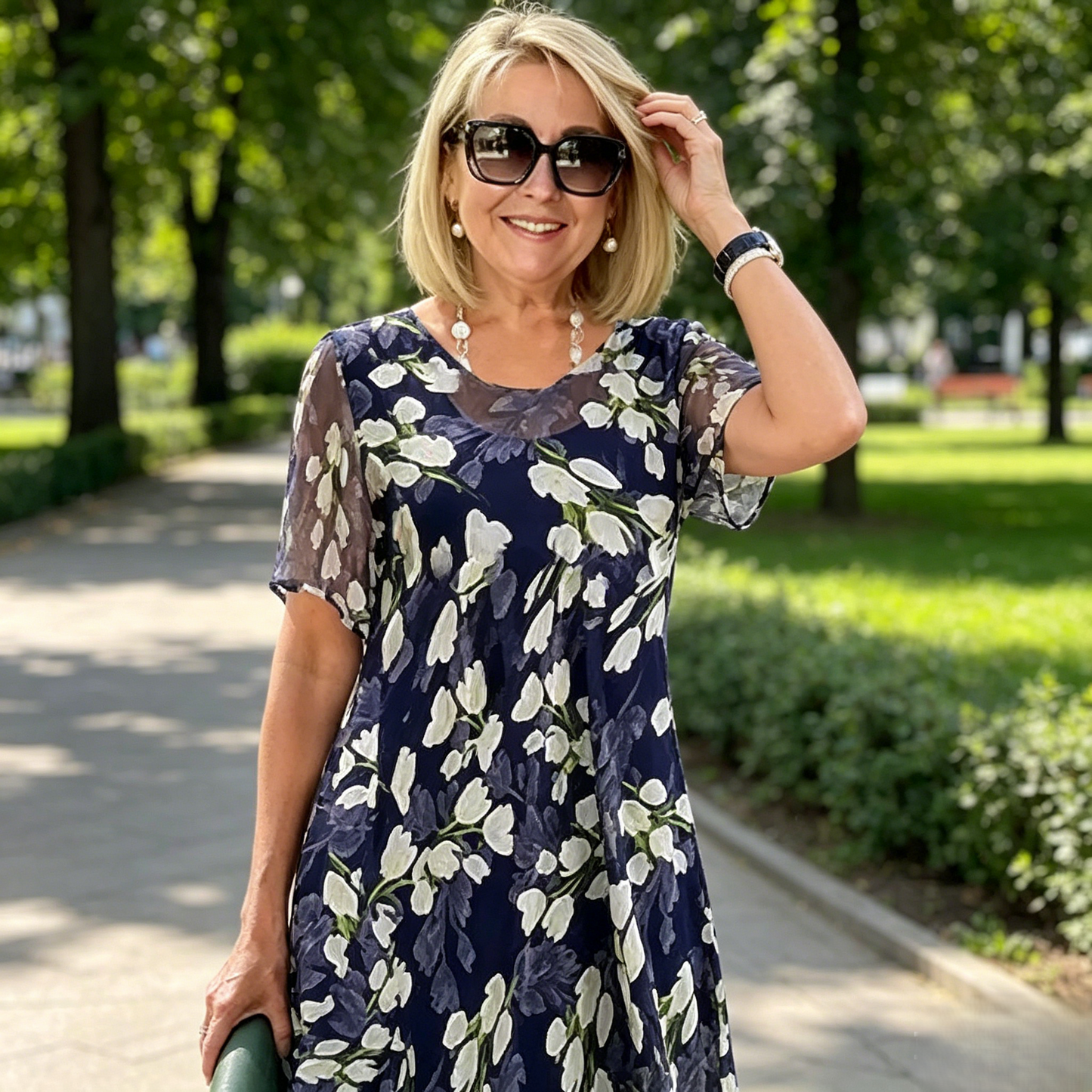 Ženska obleka A-kroja s cvetličnim vzorcem👗-SI