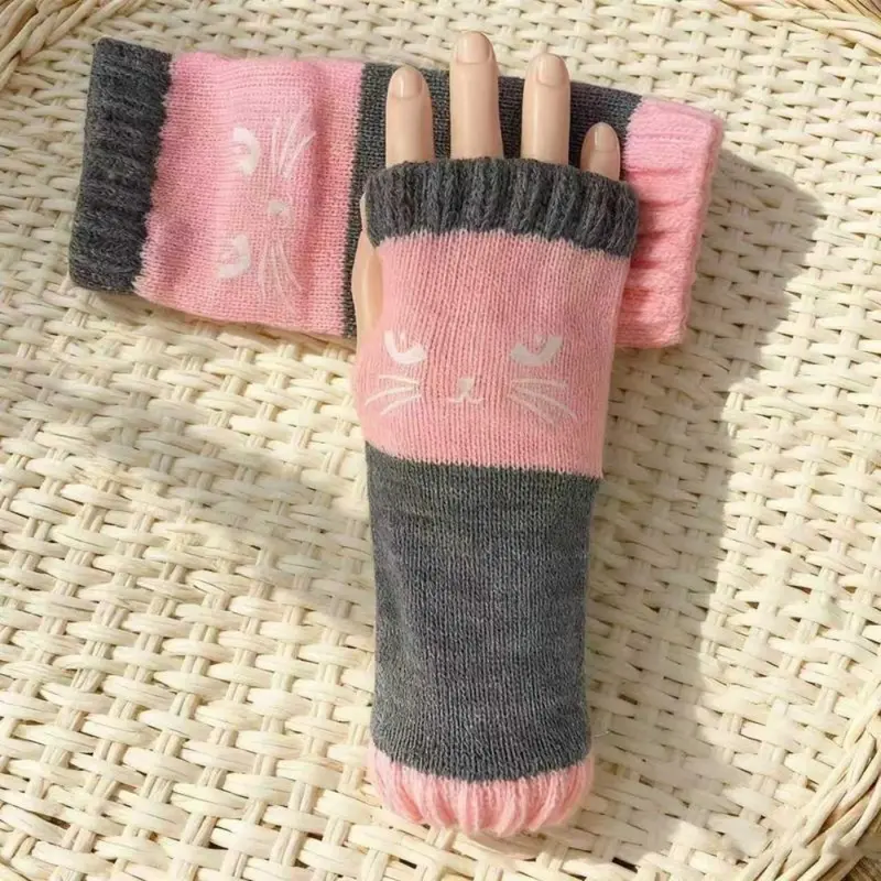 🐱 Prikupne ženske pletene rokavice z mačjim motivom🧤🧶-SI