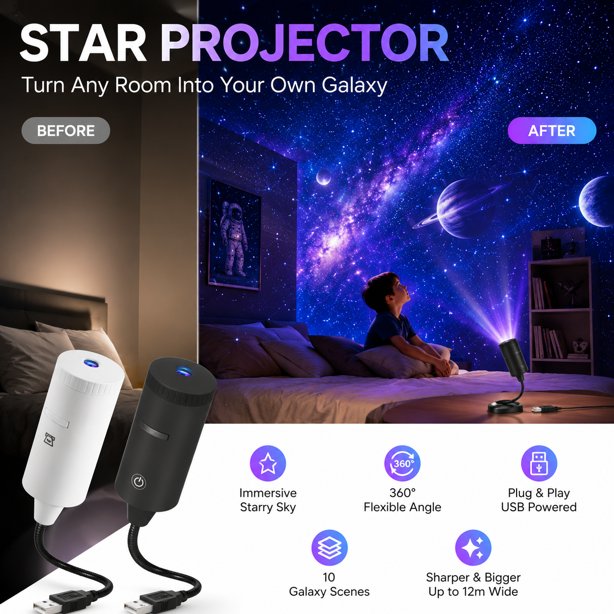 Plug-and-play HD žvaigždžių projektorius – daugiau nei 50 000 patenkintų naudotojų-LT