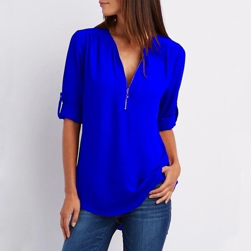 Μπλούζα plus size με μανίκια 3/4 και φερμουάρ-SI 