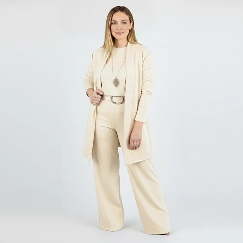 ⏳Posebna časovno omejena ponudba⏰Elegantni 3-delni komplet, ki vključuje dolg kardigan, majico in hlače💞-SI