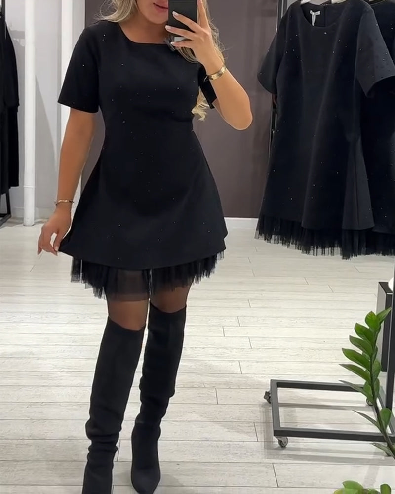 Elegantna, bleščeča obleka iz mrežastega patchworka-SI