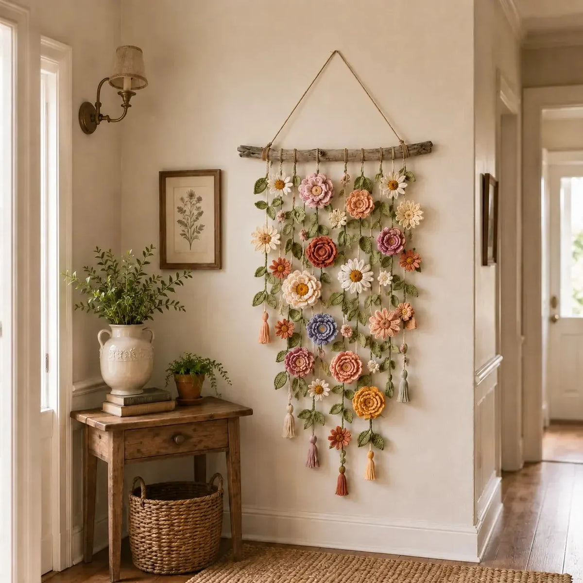 🌸Boho kvačkana stenska dekoracija s cvetjem-SI