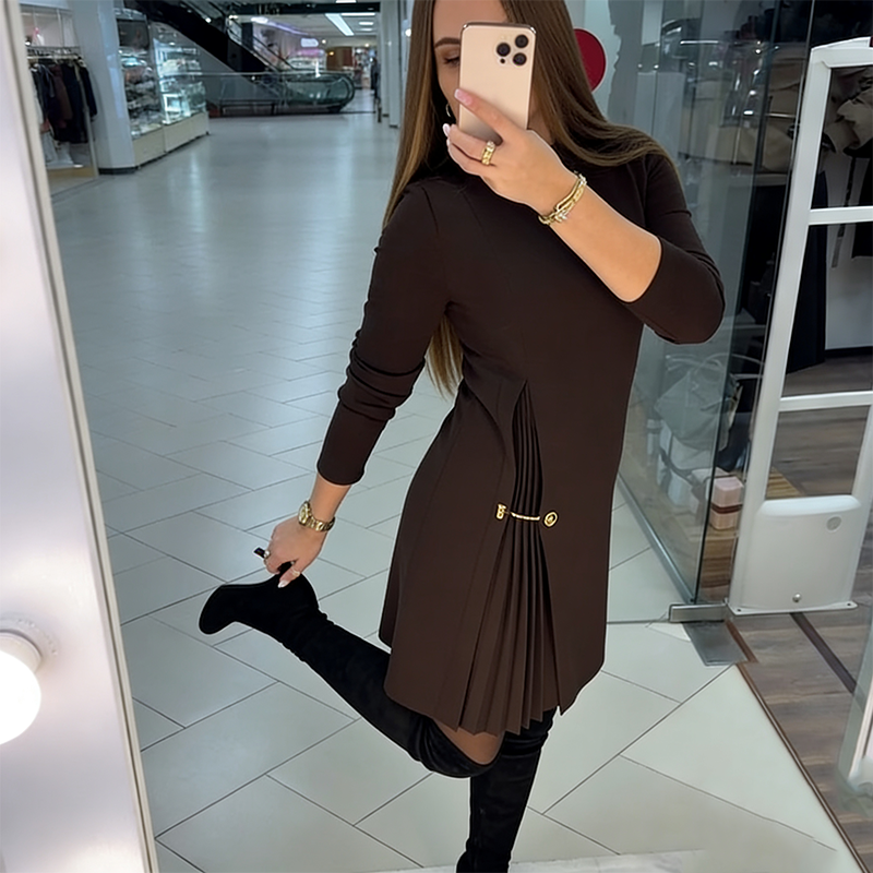 Elegantiška ilgarankovė suknelė su klostuotomis detalėmis-LT