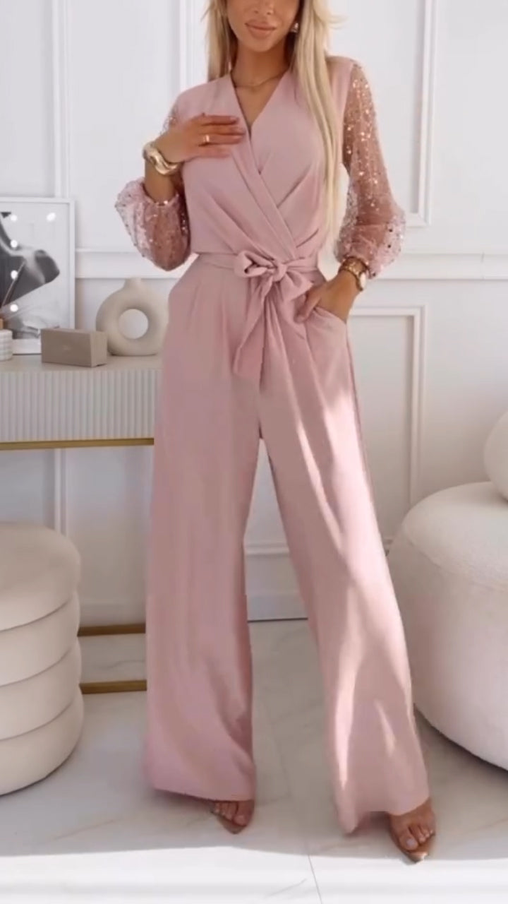 👑Γυναικεία casual ρούχα με βολάν και V-λαιμόκοψη, διακοσμημένα με φτερά-GR 
