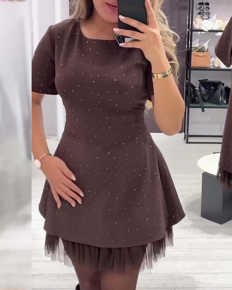 Elegantiška, žvilganti, tinklinio audinio suknelė-LT