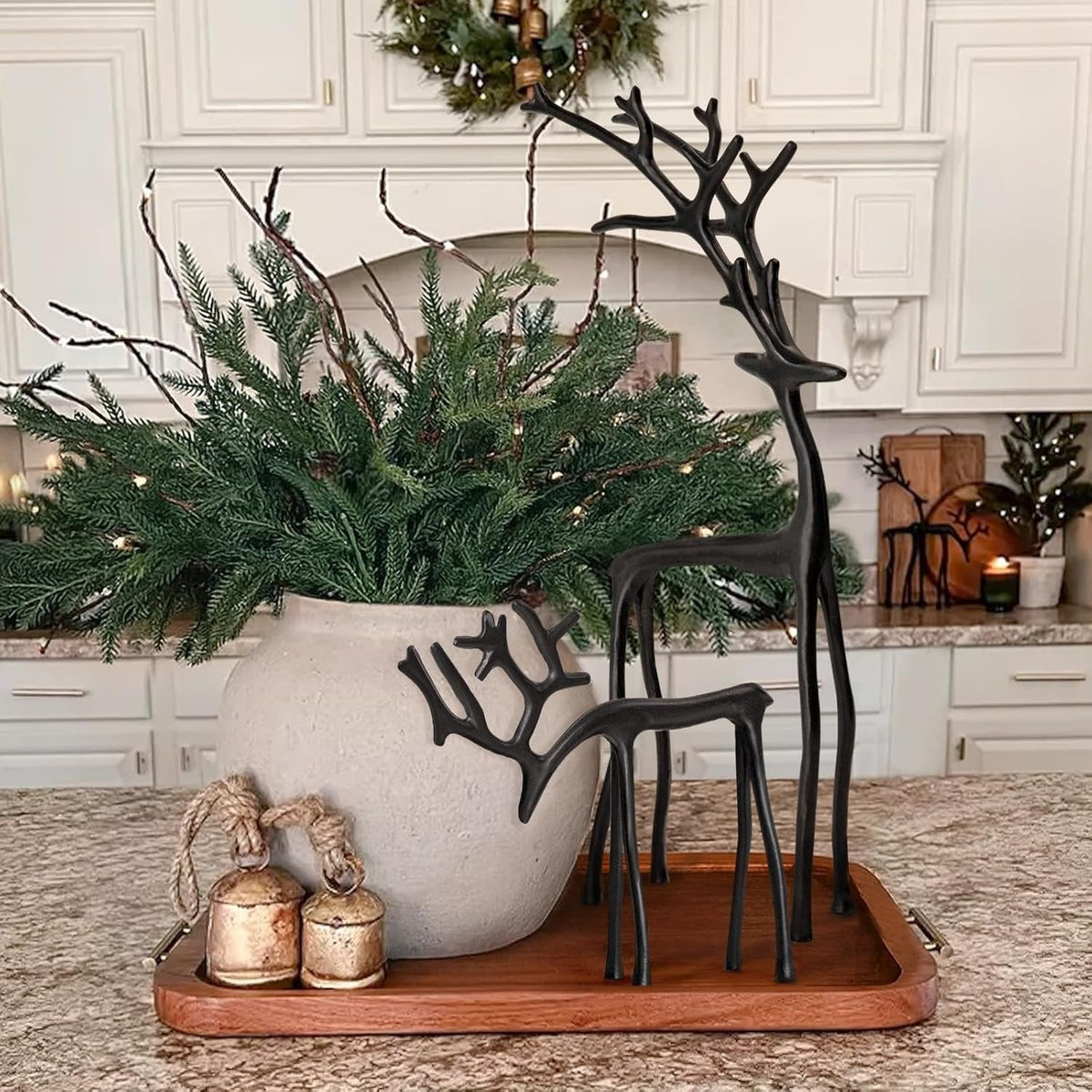 🎅Χριστουγεννιάτικο Μπεστ Σέλερ 🦌 Φιγούρα με μαύρο τάρανδο, Χριστουγεννιάτικη οικρασία-GR 