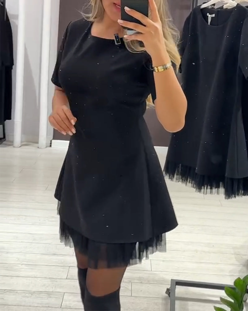 Elegantna, bleščeča obleka iz mrežastega patchworka-SI