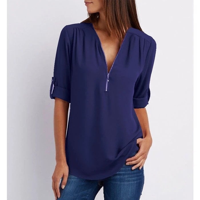 Μπλούζα plus size με μανίκια 3/4 και φερμουάρ-SI 