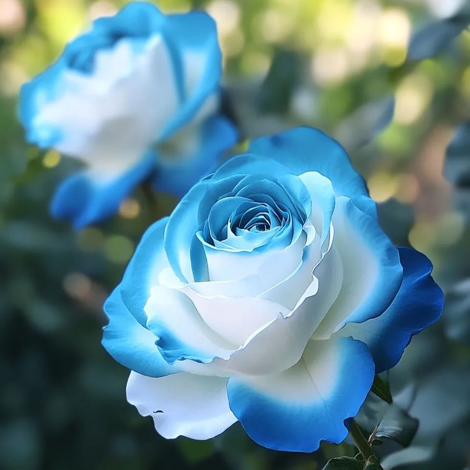 Reta Mėlynojo Mėnulio rožė 🌌 ir įvairiaspalvė nėriniuota rožė 🌈🌹-LT