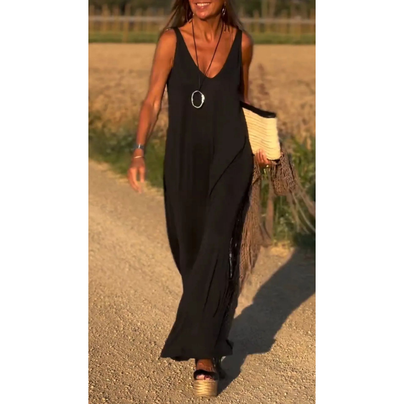 🔥👗Moteriška maksi suknelė su miela iškirpte-LT