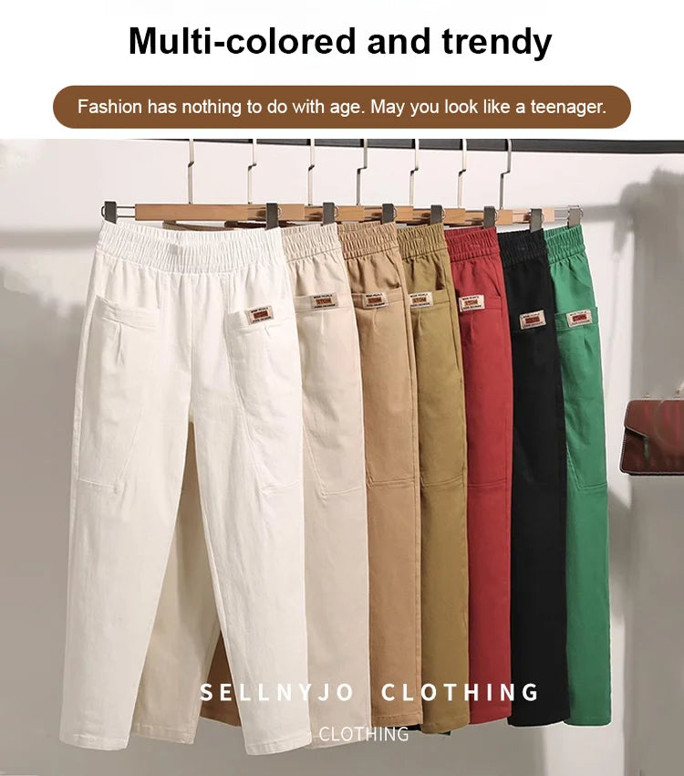 👖Γυναικεία medvilninės kelnės elastingu juosmeniu-LT 