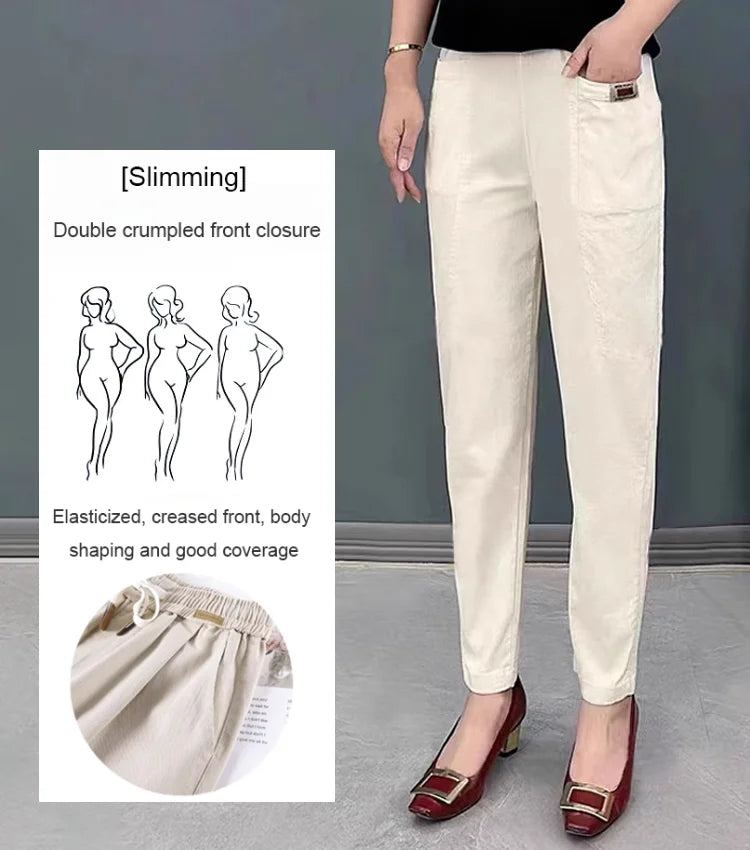 👖Γυναικεία medvilninės kelnės elastingu juosmeniu-LT 