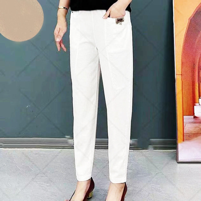👖Γυναικεία medvilninės kelnės elastingu juosmeniu-LT 