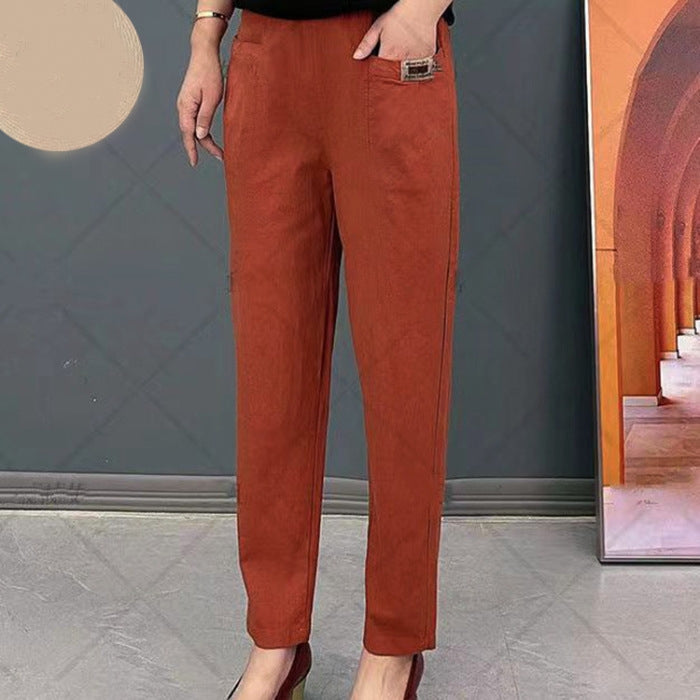 👖Γυναικείο βαμβακερό παντελόνι με λάστιχο στη μέση-GR 