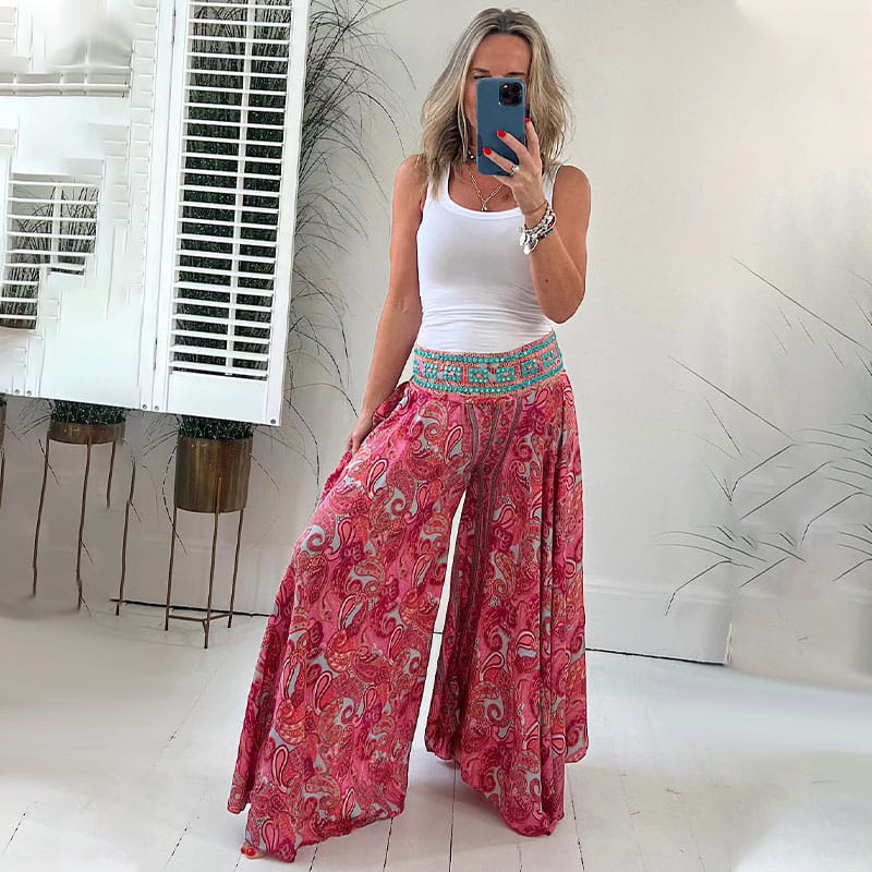 💕 Kelnės su elastiniu juosmeniu ir etniniu raštu 🌸