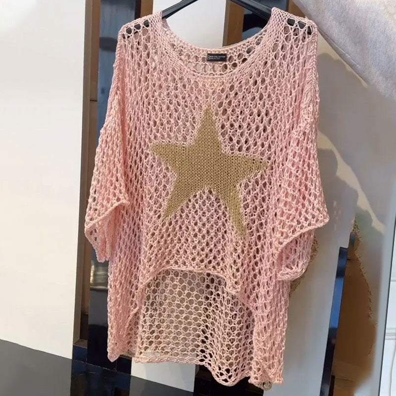💥Moden ženski top z okroglim izrezom iz pletenine capri-SI