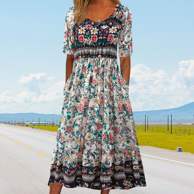 🌸Κομψό γυναικείο φόρεμα με boho σχέδιο-LT