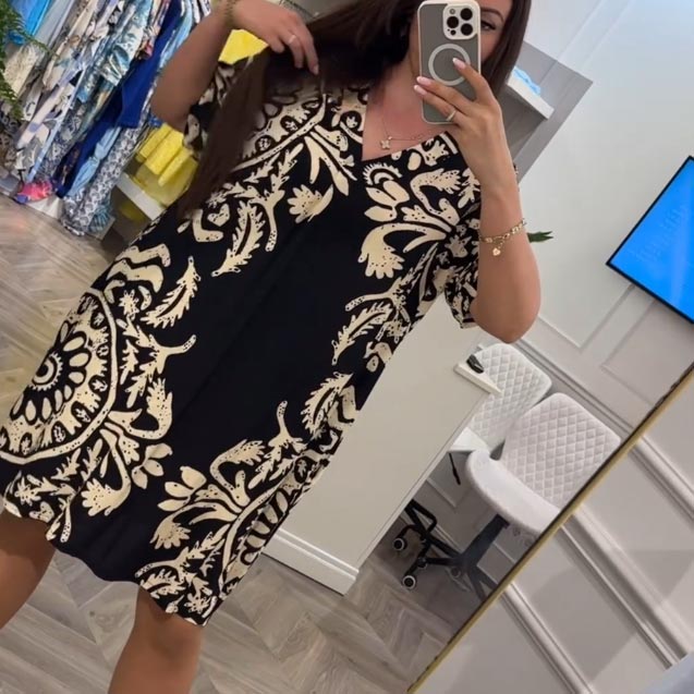 👗Γυναικείο φόρεμα V-kaelusega prinditud με τσέπη